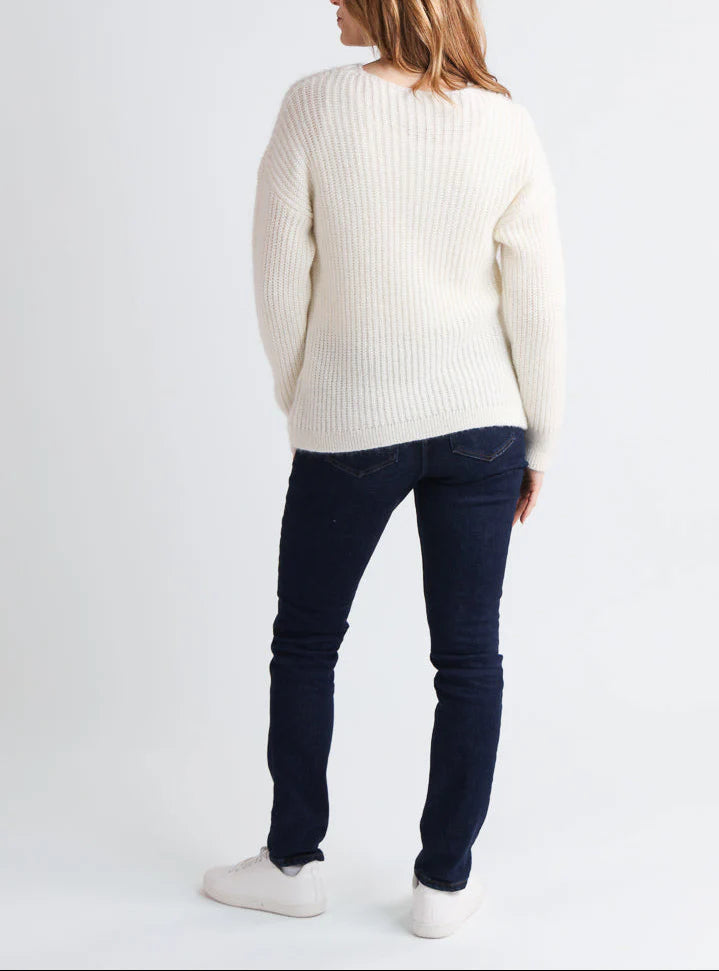 Pull femme maille perlée blanc naturel