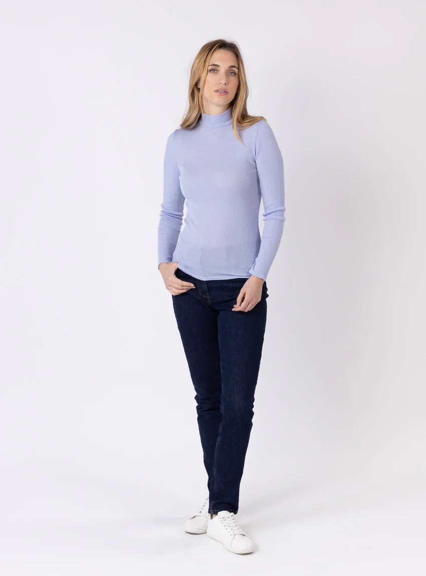 Pull chaussette femme col montant bleu ciel