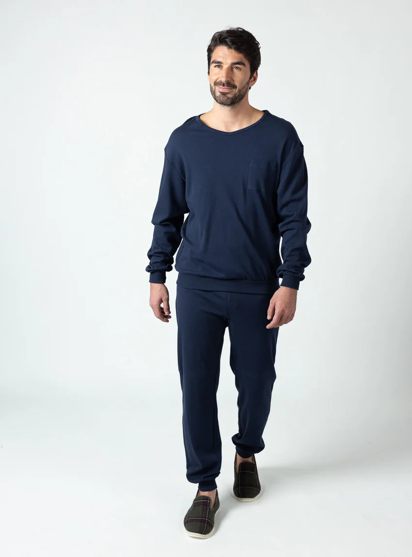 Pyjama homme en coton bleu marine