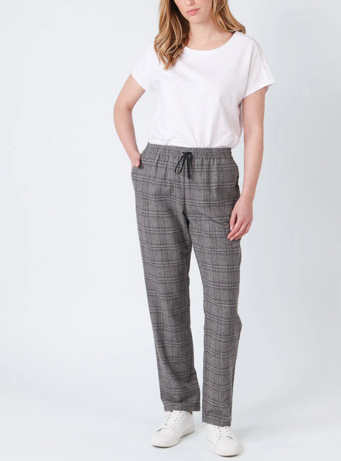 Pantalon femme carreaux gris en viscose