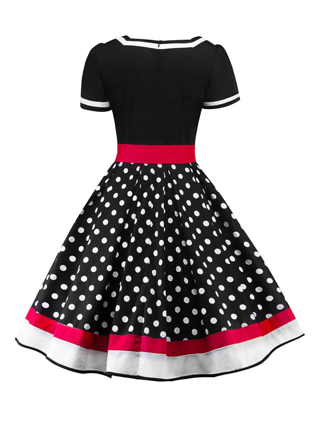 Robe vintage des années 50 à pois avec ceinture et jupe évasée Rockabilly