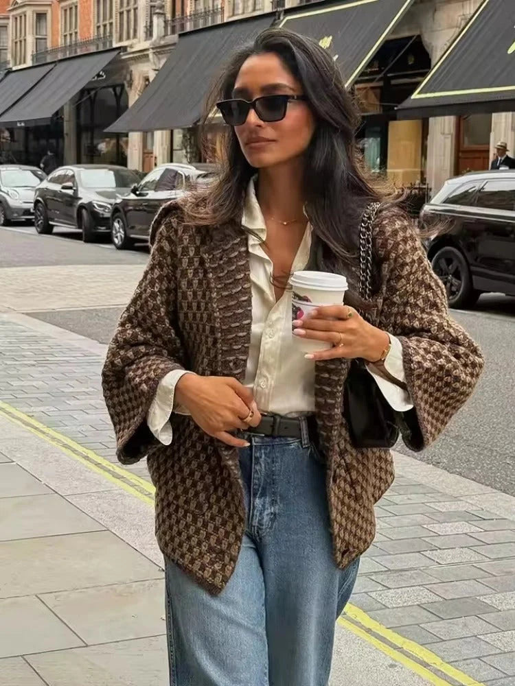 Cardigan en tricot jacquard oversize pour femmes