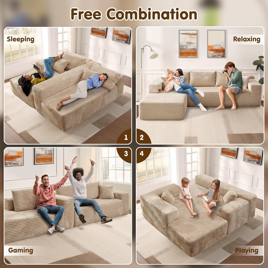 ovios 104 Cloud Sectional Couch with L-Shape Chaise,Modern Modular Sofa with Deep Seat, Upholstered Couches for Living Room Bedroom,No Assembly Required, Grey (Plush Corduroy Fabric)