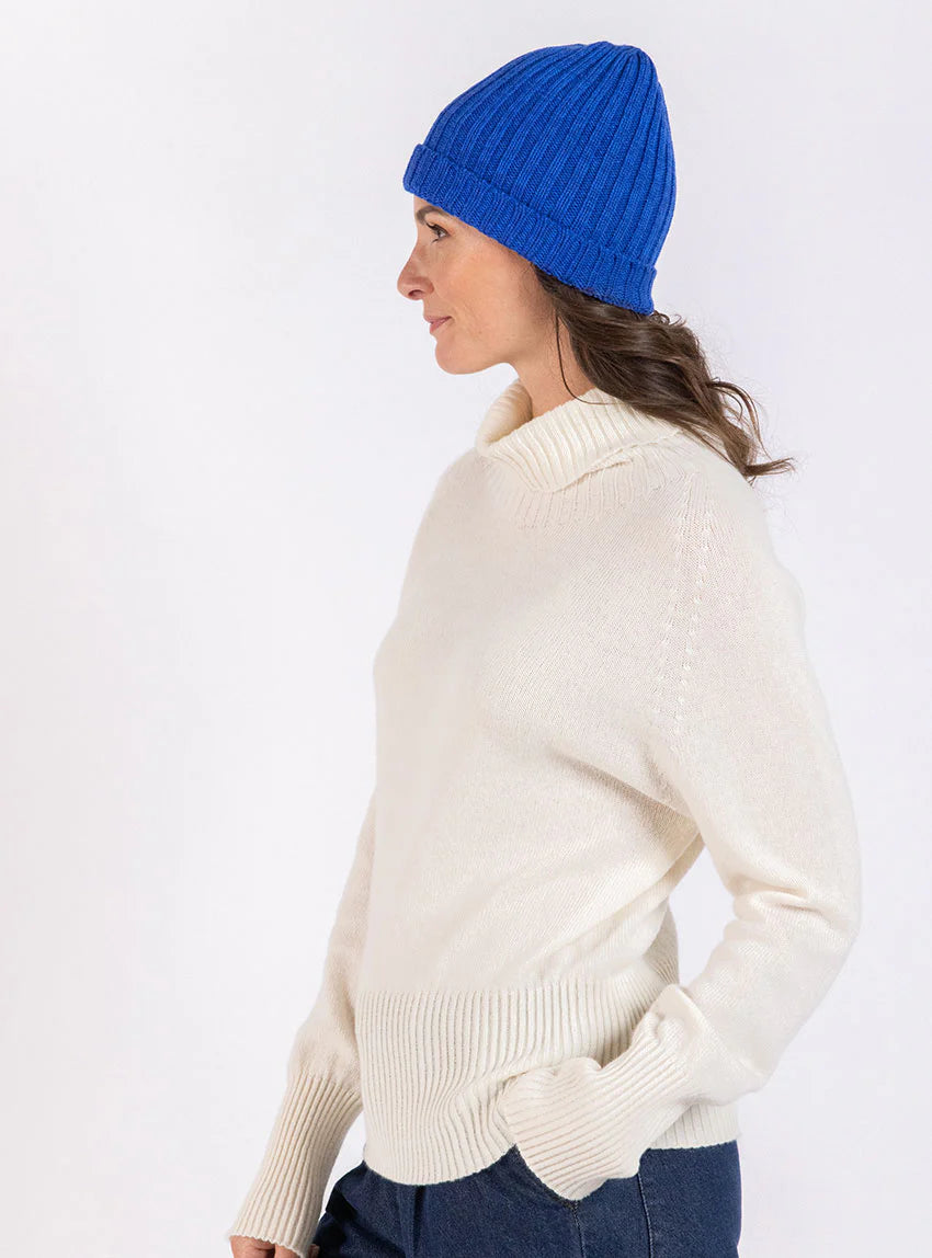 Bonnet femme en laine mérinos bleu