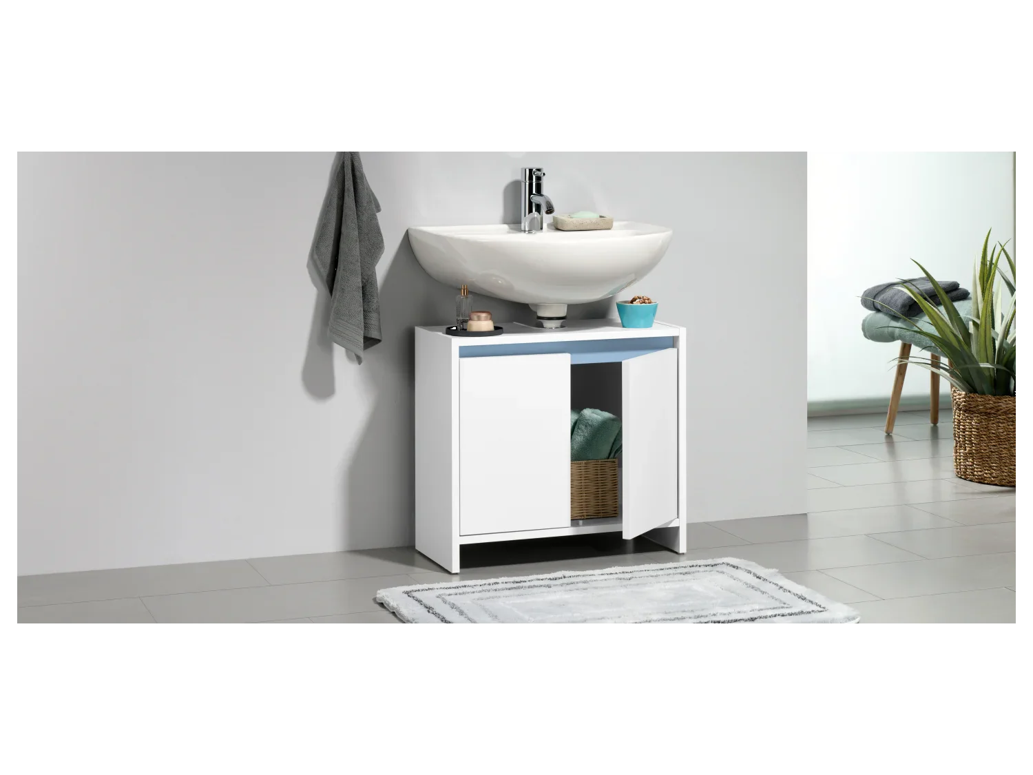 LIVARNO home Meuble sous-vasque Oslo, 60 x 55 x 28 cm, blanc
