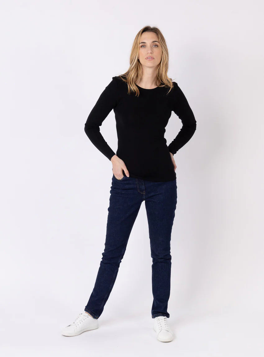 Tee-shirt thermique manches longues femme en laine merinos noir
