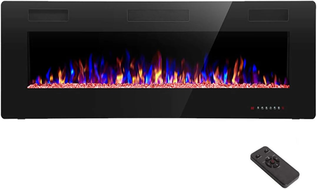 R.W.FLAME 60inch Recessed and Wall Mounted Electric Fireplace Low Noise Fit for 2 x 6 Stud