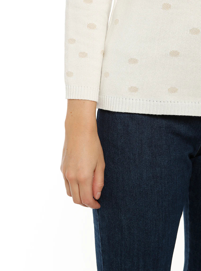 Pull femme à pois beige lin en coton