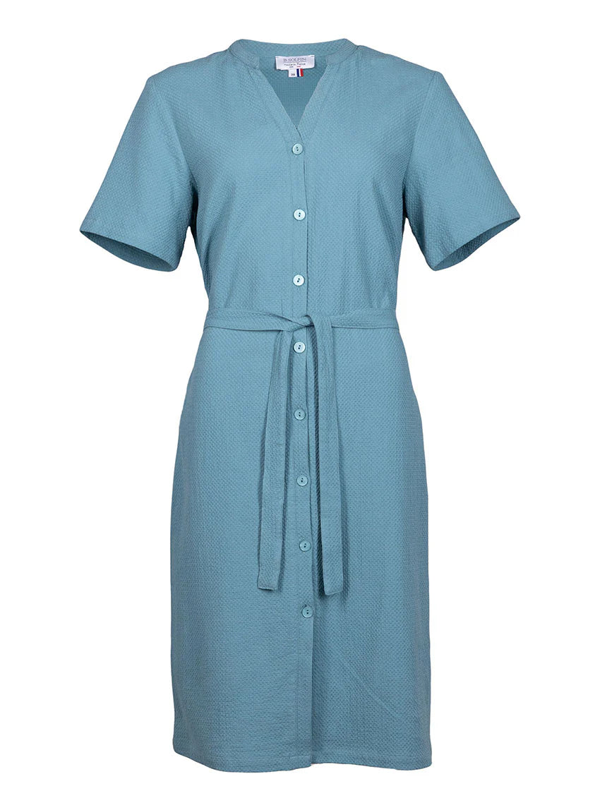 Robe femme en coton gaufré vert littoral