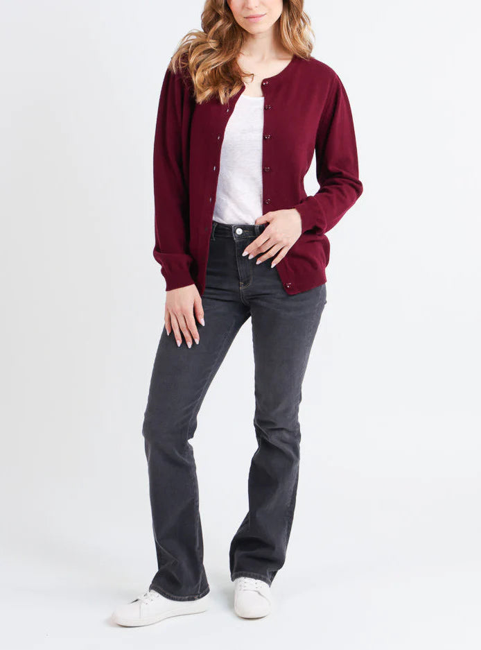 Cardigan femme en cachemire rouge grenat
