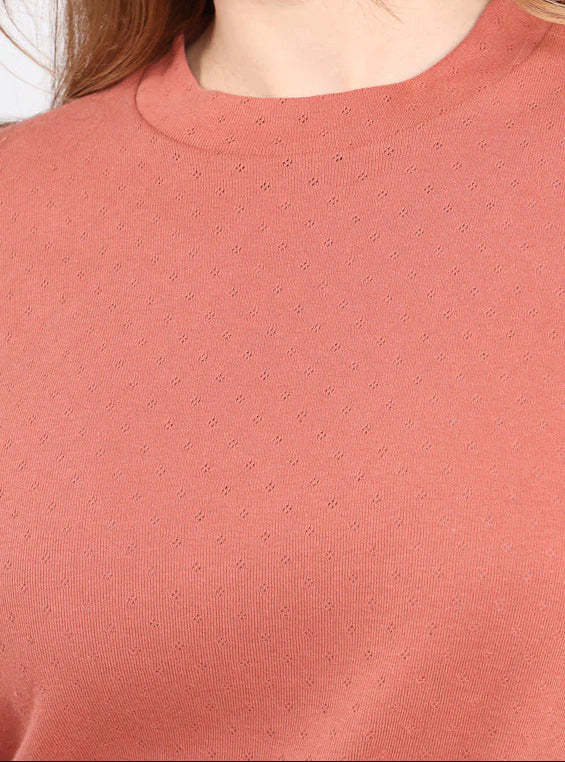 T-shirt femme col montant en coton orange