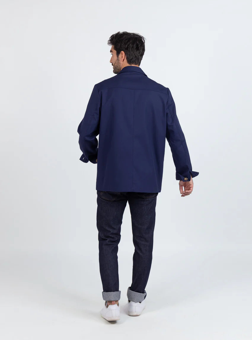 Veste homme droite en coton bleu marine