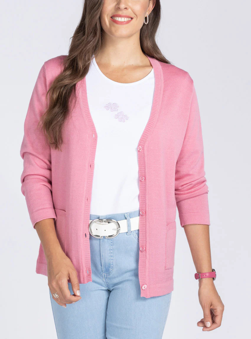 Gilet femme en laine merinos rose fard