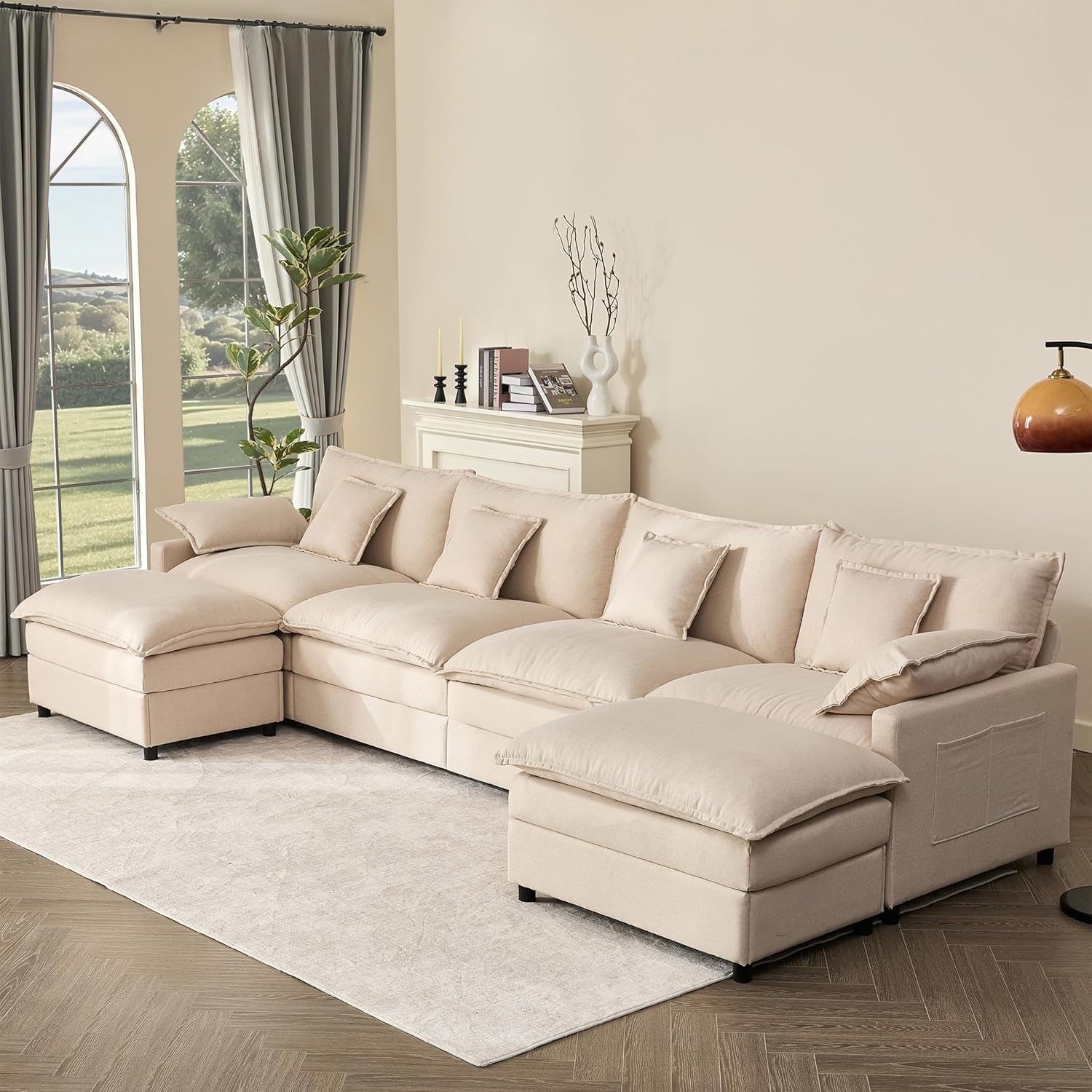 108 U Shaped Couch, Modular Sectional Sofa, 3-Seater Comfy Cloud Couch with Movable Ottoman, Deep Seat Couches for Living Room, Chenille, Slate