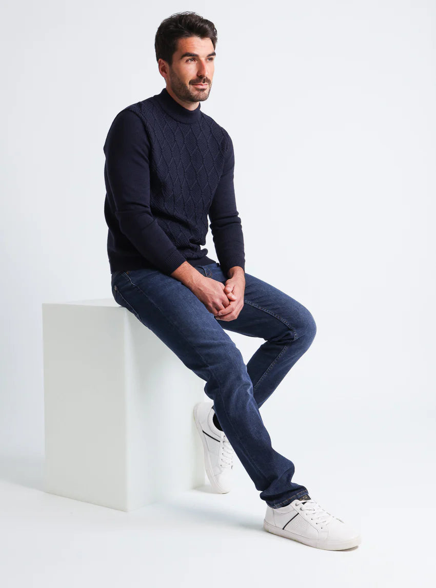 Pull homme en laine mérinos bleu marine