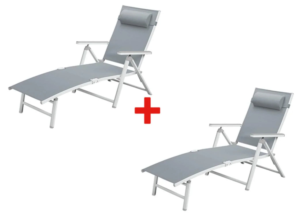 LIVARNO home Lot de 2 chaises longues en aluminium Houston, blanc/gris clair