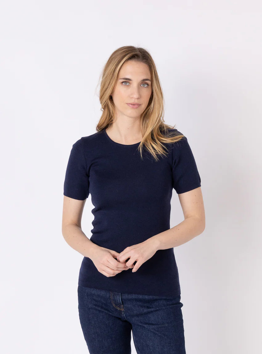 Tee-shirt thermique femme en laine merinos bleu marine