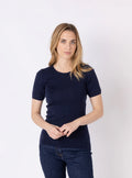 Tee-shirt thermique femme en laine merinos bleu marine