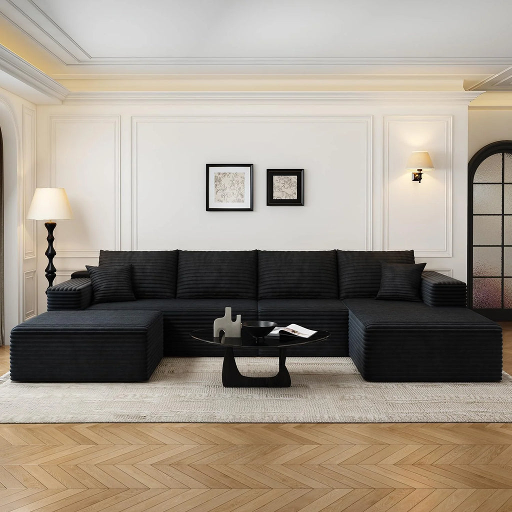 107.5 Cloud Modular Sectional Sofa Couch with L-Shape Chaise,Modern Minimalist Upholstered Couches for Living Room Bedroom,Deep Seat Corner Couch，No Assembly Required (Black,Left Facing Chaise)