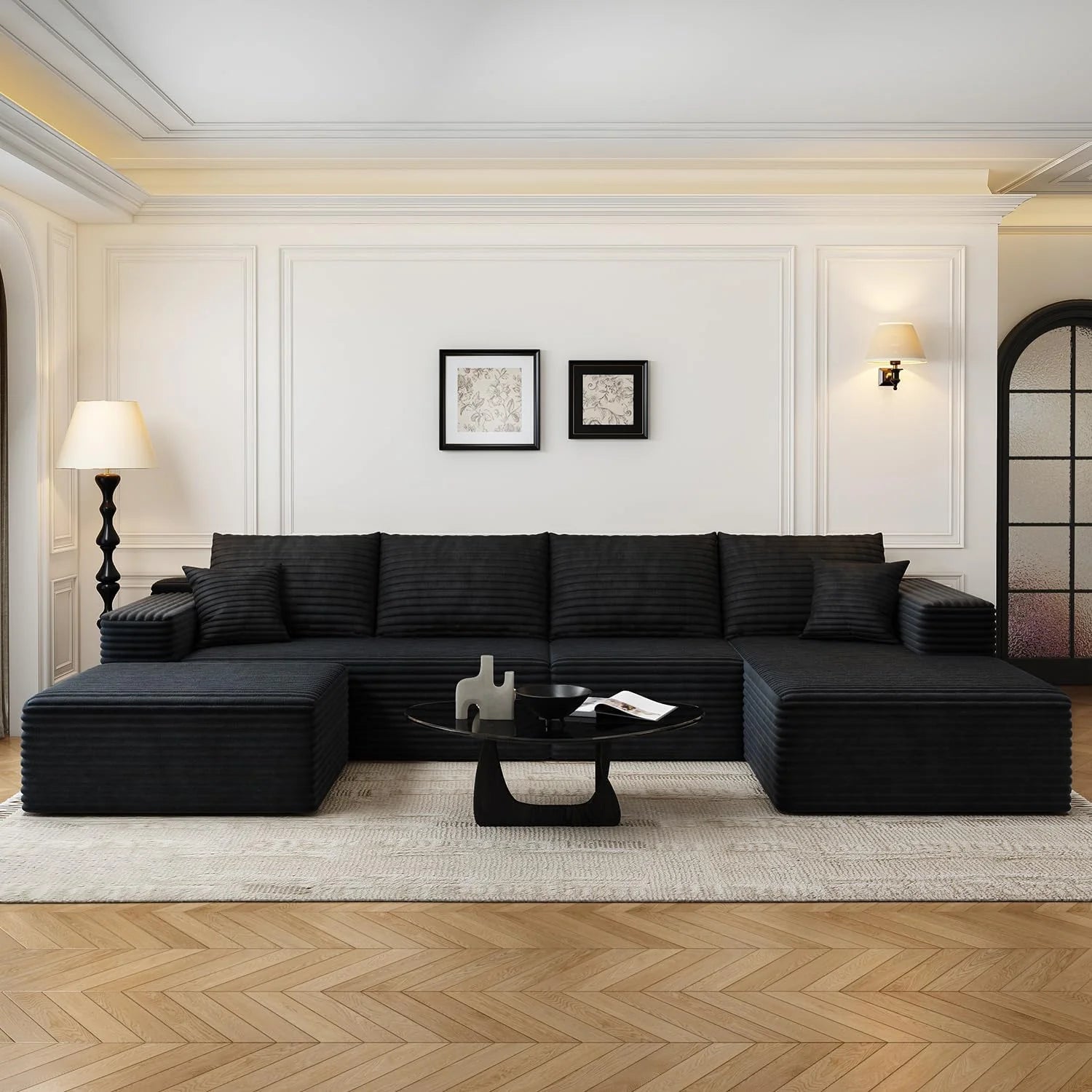 107.5 Cloud Modular Sectional Sofa Couch with L-Shape Chaise,Modern Minimalist Upholstered Couches for Living Room Bedroom,Deep Seat Corner Couch，No Assembly Required (Black,Left Facing Chaise)