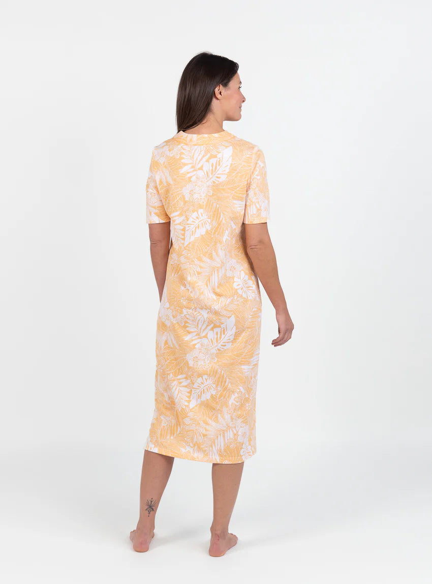 Chemise de nuit femme en coton jaune mangue