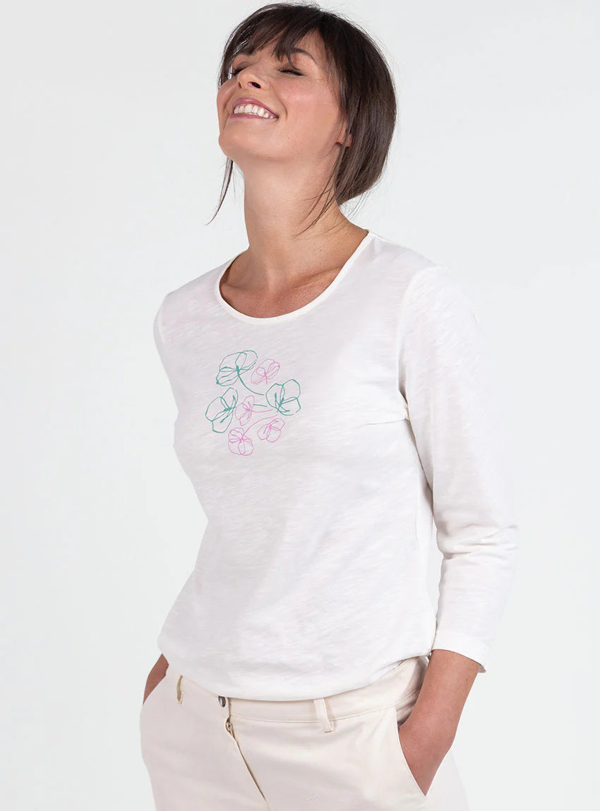 Tee-shirt femme en coton blanc crème