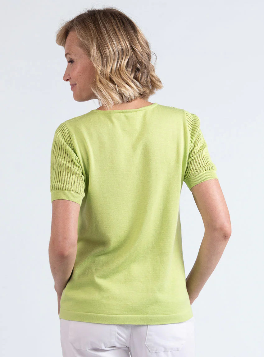 Pull femme ajouré coton vert anis