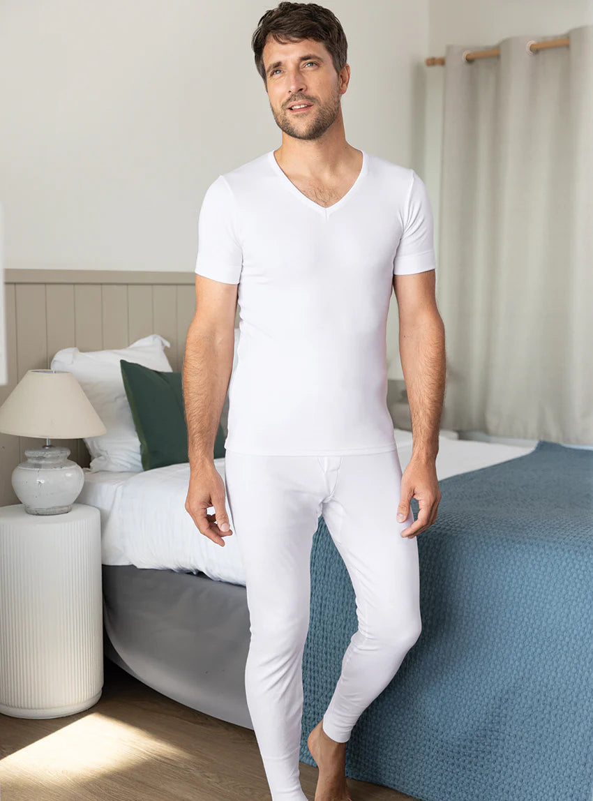 Tee-shirt homme col v en coton blanc