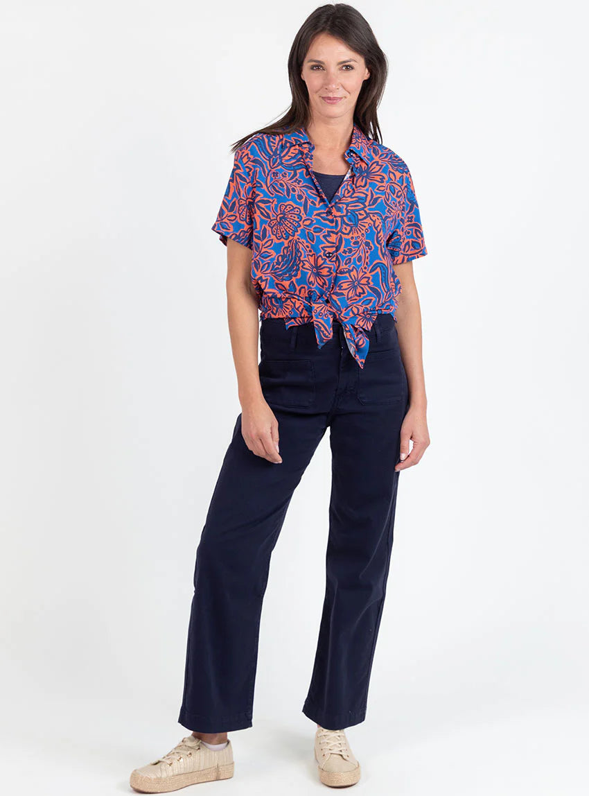 Chemisier femme en viscose imprimé floral bleu