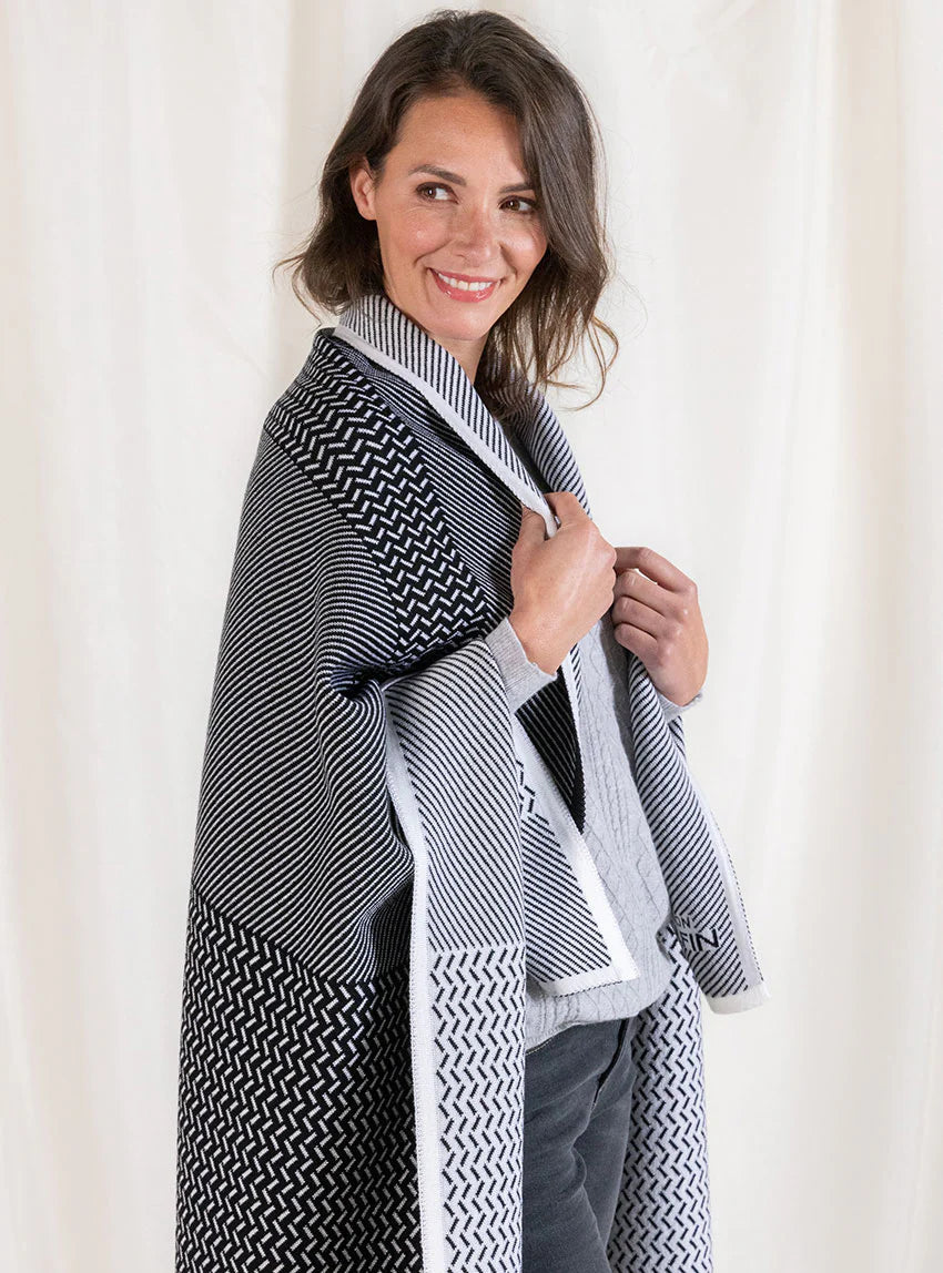 Plaid jacquard en laine mérinos noir