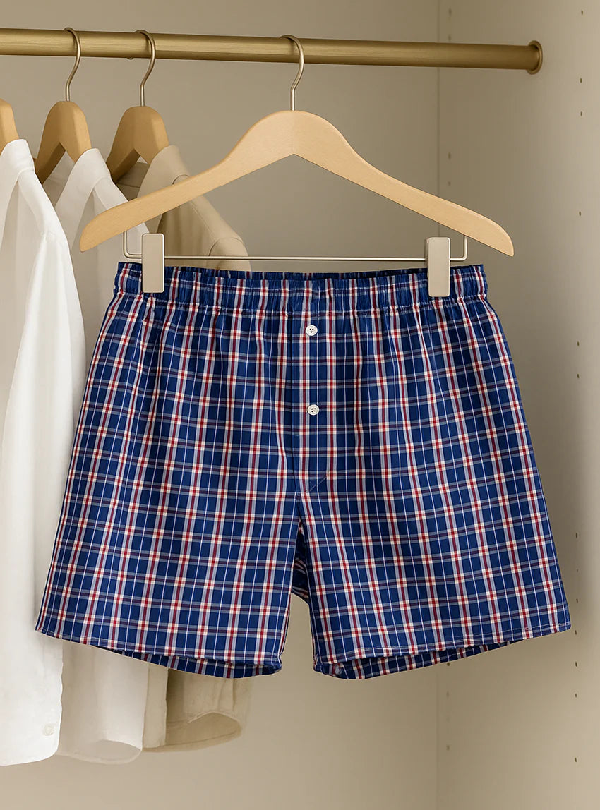 Caleçon homme en coton carreaux bleu indigo