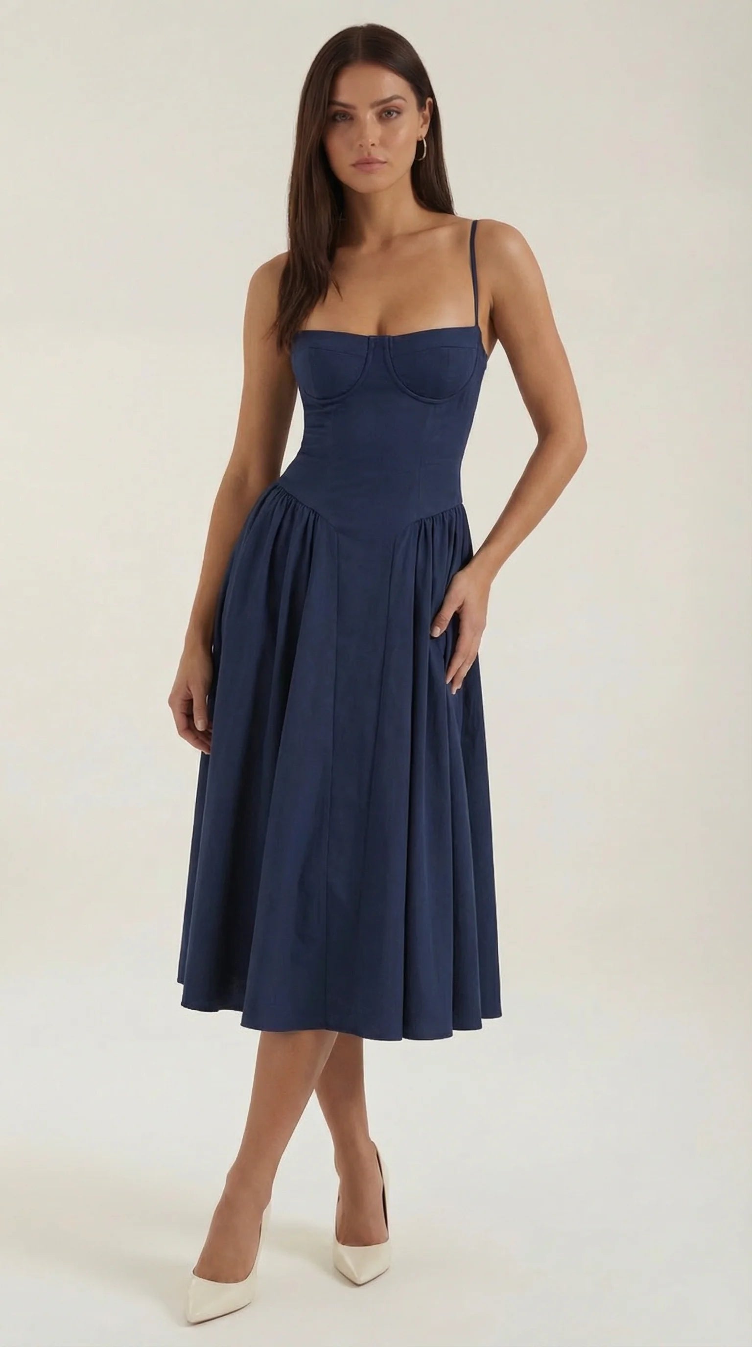 Robe mi-longue corset florale pour femme avec décolleté en cœur