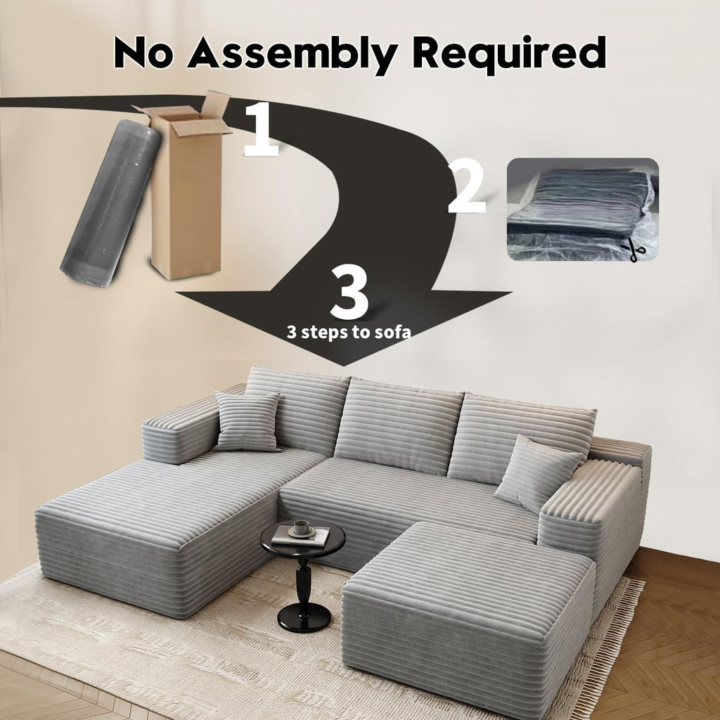 107.5 Cloud Modular Sectional Sofa Couch with L-Shape Chaise,Modern Minimalist Upholstered Couches for Living Room Bedroom,Deep Seat Corner Couch，No Assembly Required (Black,Left Facing Chaise)