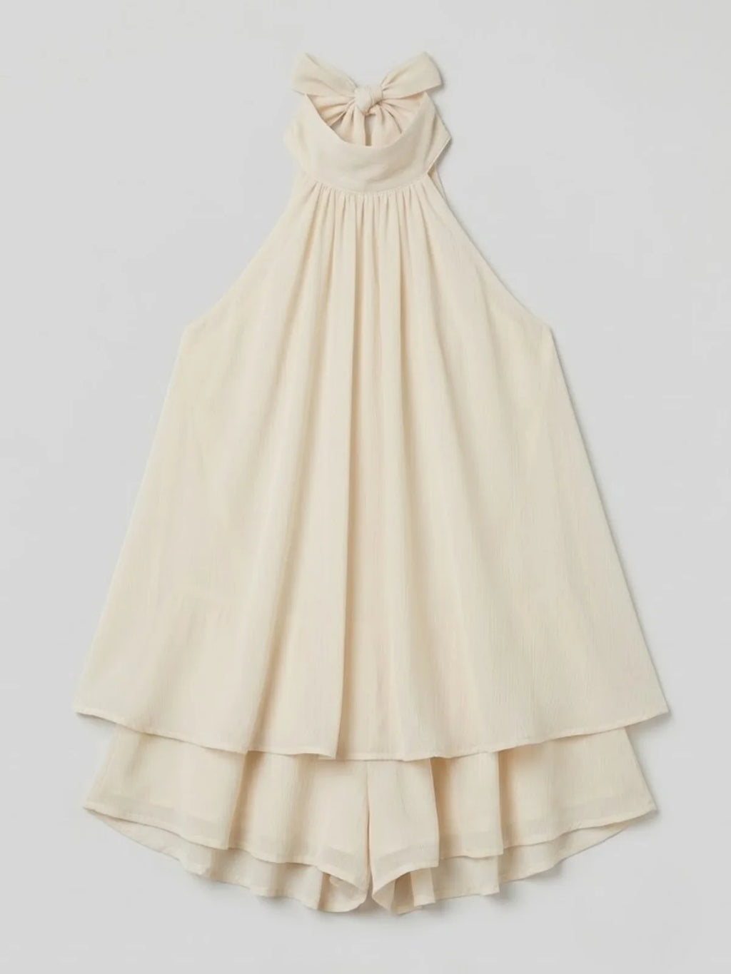 Robe mini sans manches à col licou pour femme avec ourlet à double volant