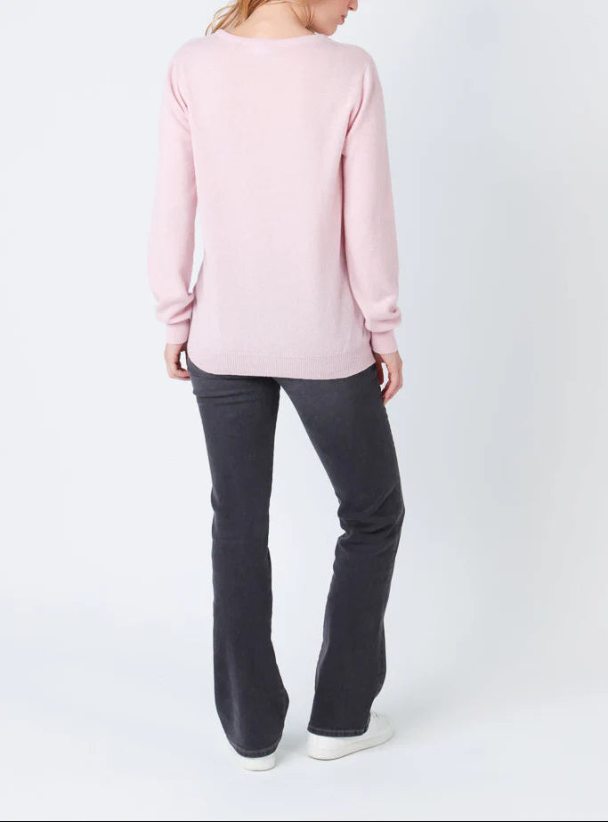 Pull femme cachemire et laine rose pale