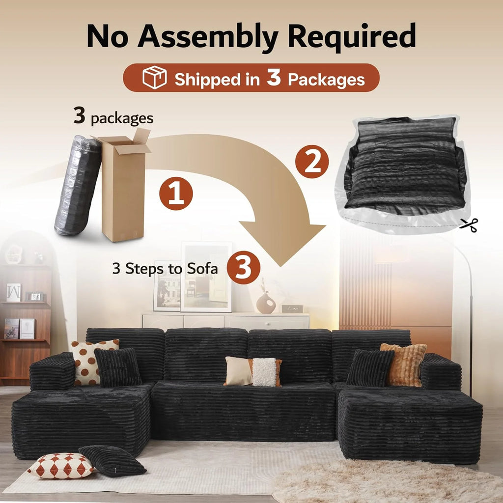 ovios 104 Cloud Sectional Couch with L-Shape Chaise,Modern Modular Sofa with Deep Seat, Upholstered Couches for Living Room Bedroom,No Assembly Required, Grey (Plush Corduroy Fabric)