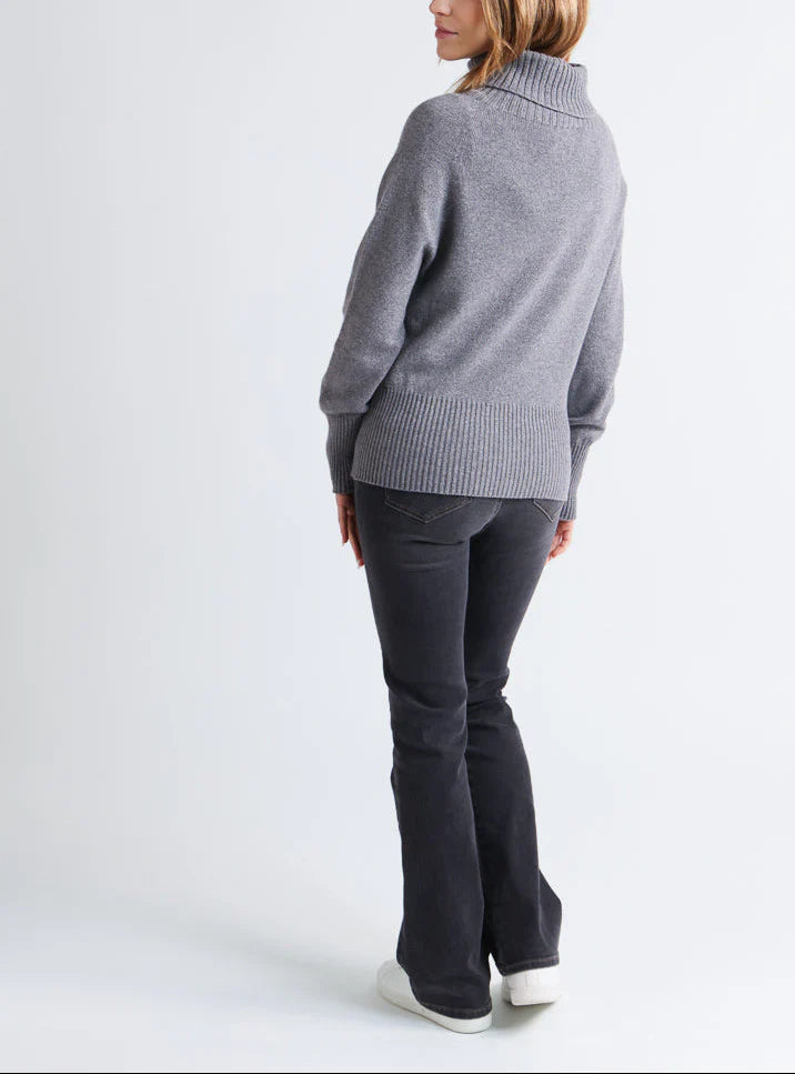 Pull femme col roulé cachemire gris