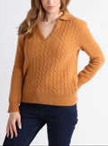 Pull femme laine mérinos col polo jaune