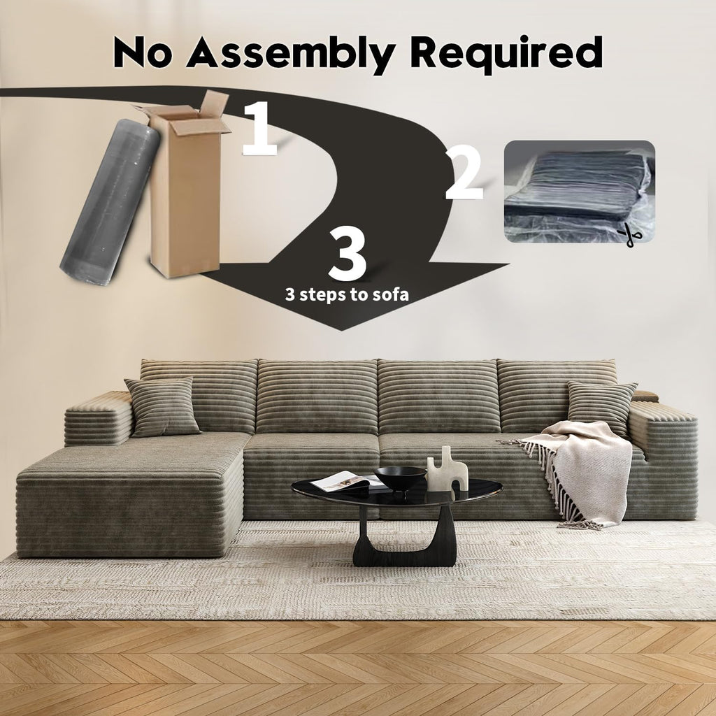 107.5 Cloud Modular Sectional Sofa Couch with L-Shape Chaise,Modern Minimalist Upholstered Couches for Living Room Bedroom,Deep Seat Corner Couch，No Assembly Required (Black,Left Facing Chaise)