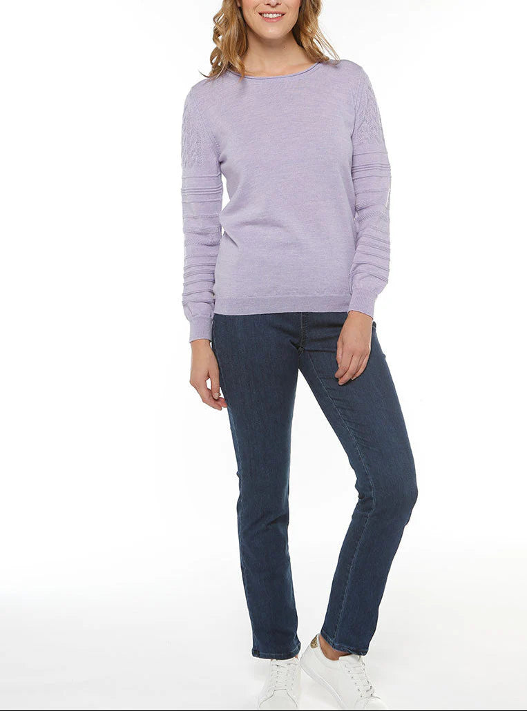 Pull femme col rond en laine violet clair