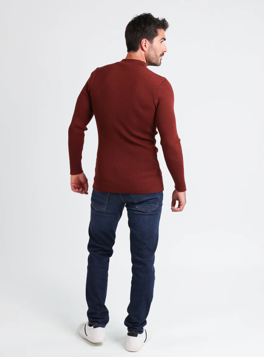 Pull homme 100% laine mérinos rouge terre de sienne
