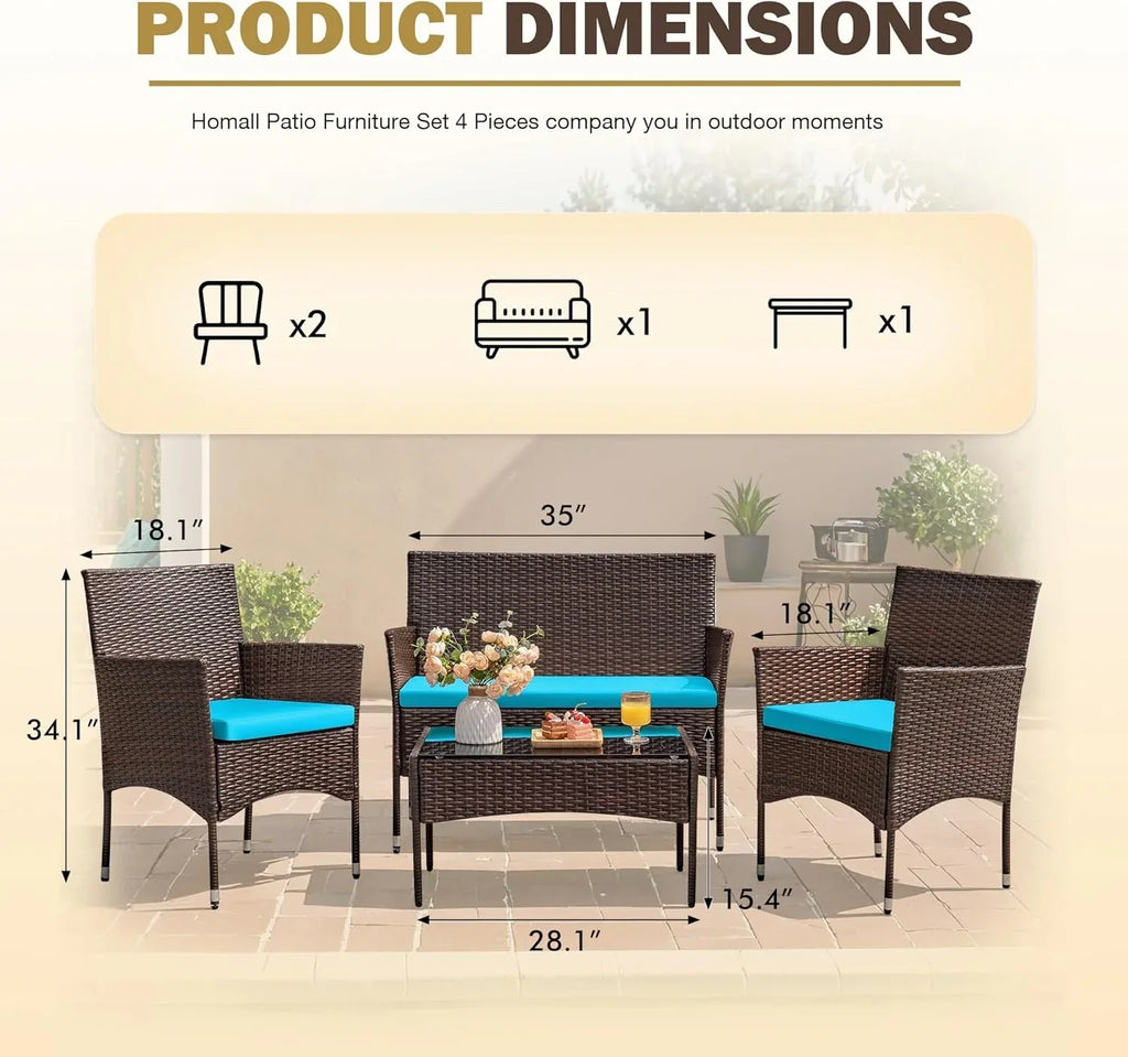 4 piece outdoor patio furniture set rattan chair wicker set