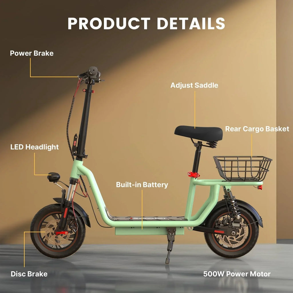 iScooter electric scooter with seat 28/19/15.6 mph top speed dual suspension scooter