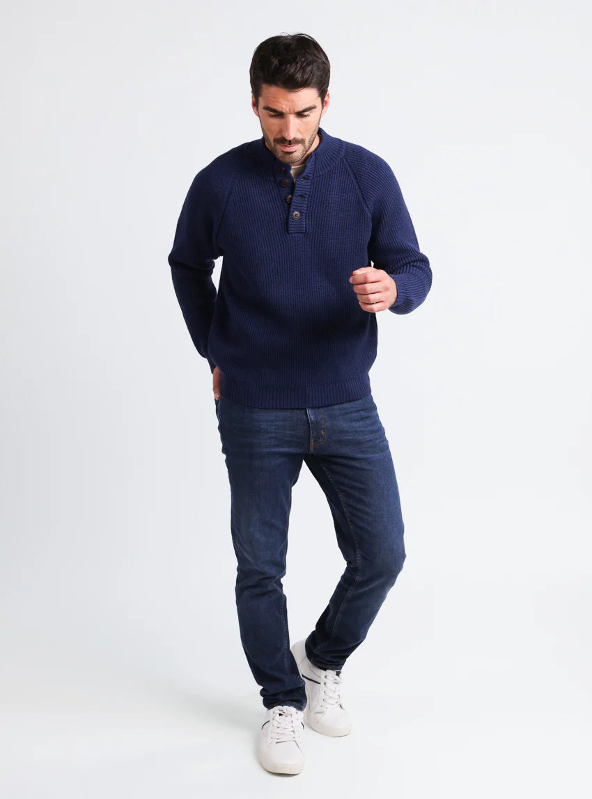 Pull camionneur homme en laine mérinos Bleu Amiral