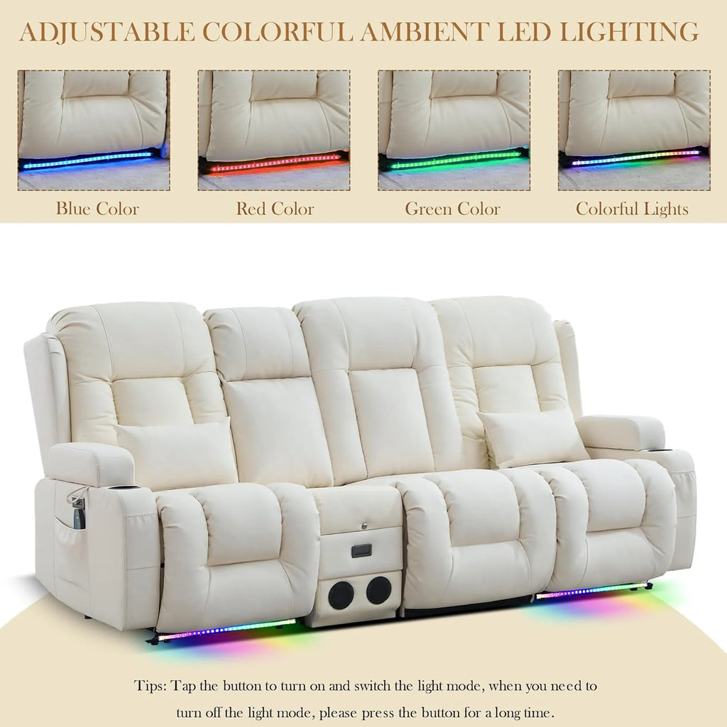 TUNYI Power Loveseat Recliner Sofa with Massage & Heat Home Theater Seating with Console Electric Recliner RV Sofa with USB/Outlet/Storage/Side Pocket/LED Light/Speaker (Brown, Loveseat)