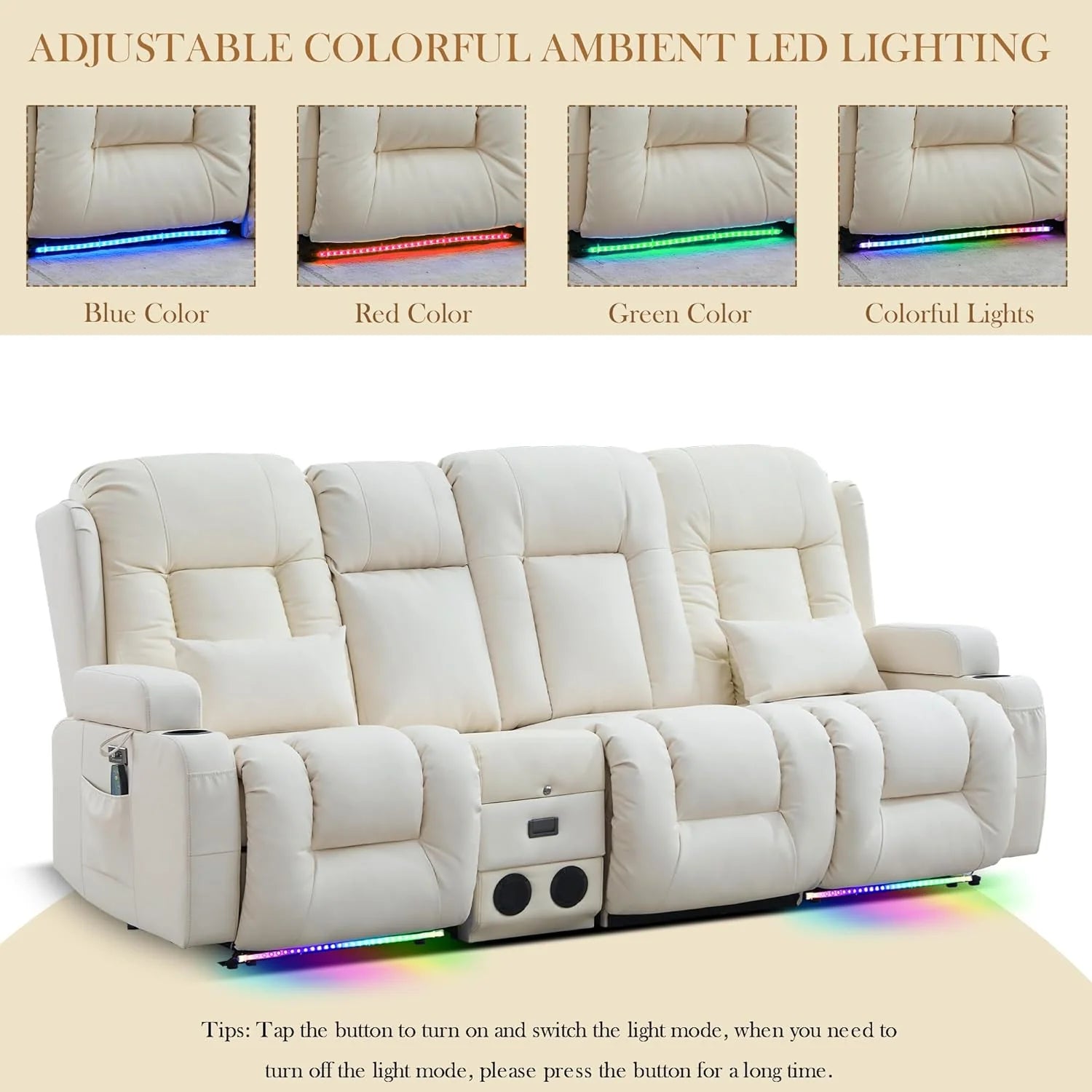 TUNYI Power Loveseat Recliner Sofa with Massage & Heat Home Theater Seating with Console Electric Recliner RV Sofa with USB/Outlet/Storage/Side Pocket/LED Light/Speaker (Brown, Loveseat)