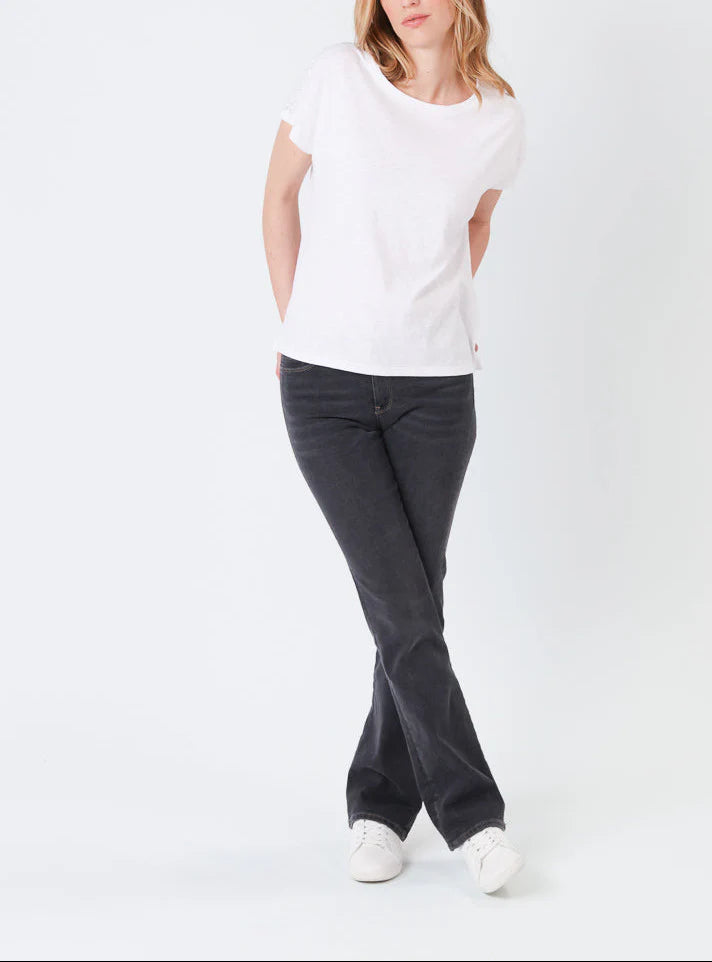 Pantalon bootcut femme gris foncé en coton