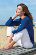 Pull en laine jacquard fleurs BLEU, Fabriqué en France