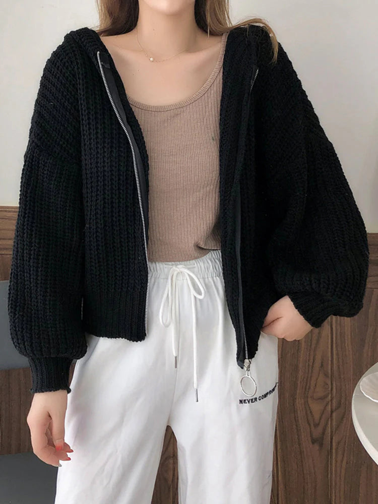 Pull à capuche zippé en maille pour femmes