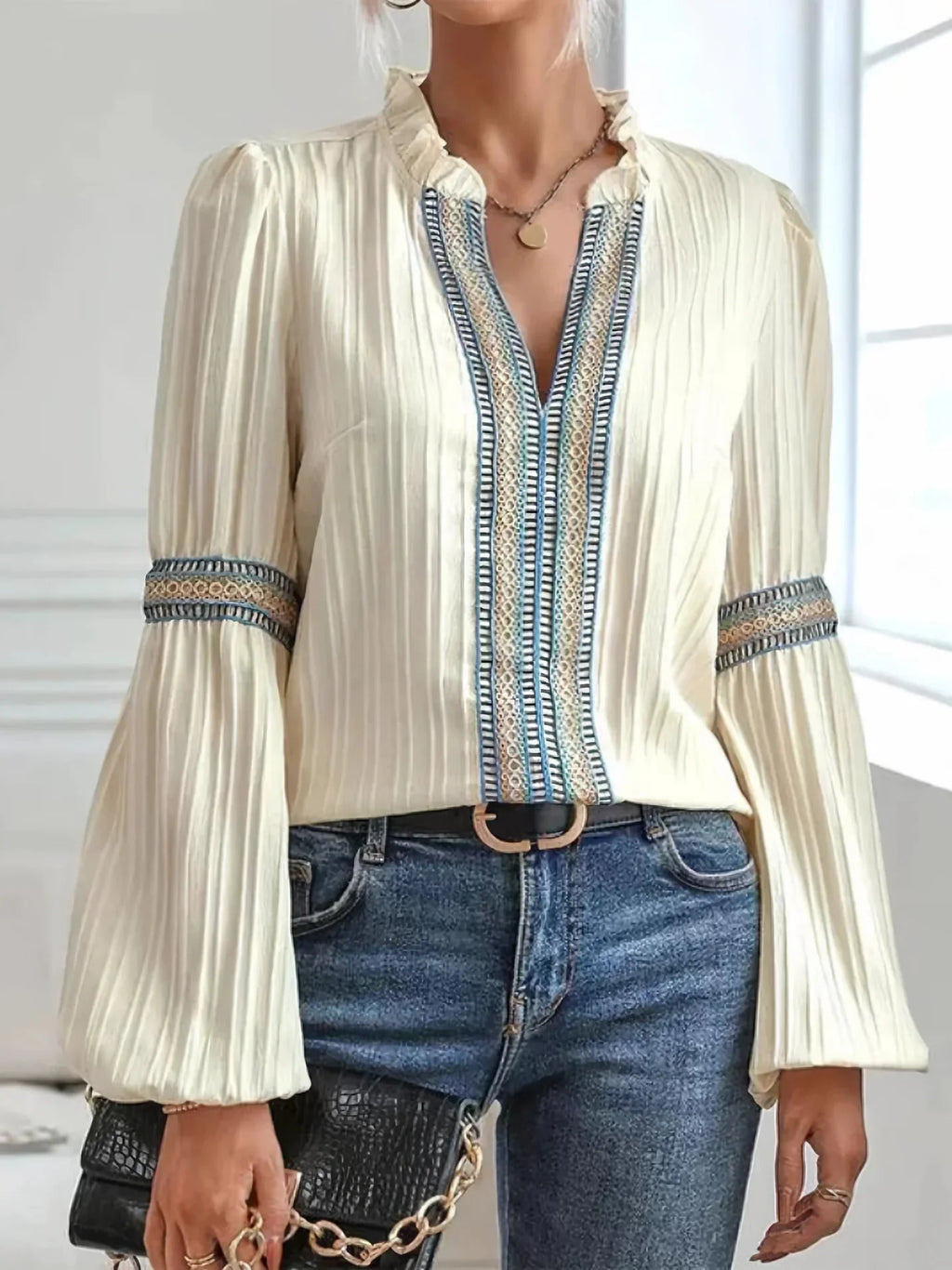 Blouse Femme Col V Haut Élégant
